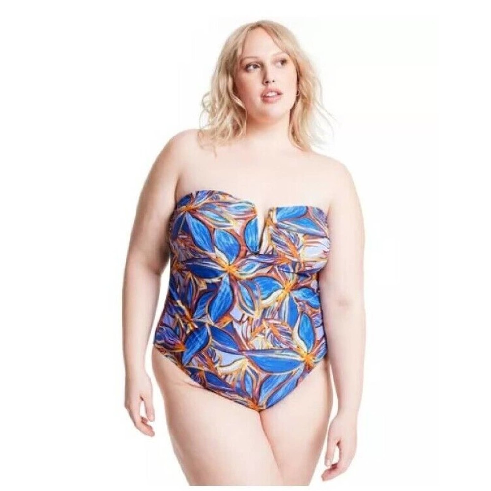 Fe Noel X Target Sz 2X Leafy Palm Print Deep V-Neck One Piece Swimsuit Plus Size